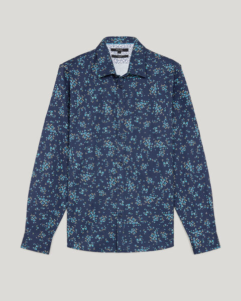 Bouquet Print Long Sleeve Shirt, Navy, hi-res